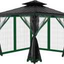 Gazebo Universal Replacement Mosquito Netting, 10'x10' Gazebo Netting Outdoor, 4-Panel Screen Walls for Outdoor Patio with Zipper (Mosquito Net Only) (Green)