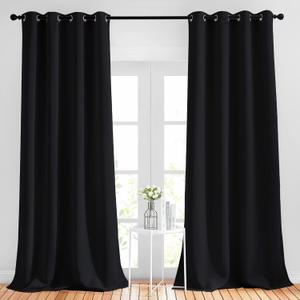 NICETOWN Black Out Curtain Panels - (52 inches by 120 Inch, Black, Set of 2) Home Decoration Thermal Insulated Solid Grommet Blackout Curtains/Drapes for Hall/Dining Room
