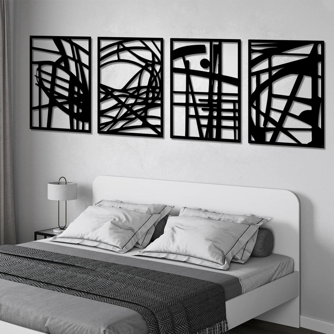 Vofstand Black Metal Abstract Wall Art - Bedroom Wall Decor Minimalist Wall Decor for Living Room Bedroom Decor 3D Textured Sculptures for Home Wall Art Hanging Wall Decor