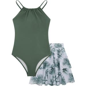 Girls One Piece Swimsuits with Mesh Skirt Tanikini Bathing Suit Swimwear 6-14Y