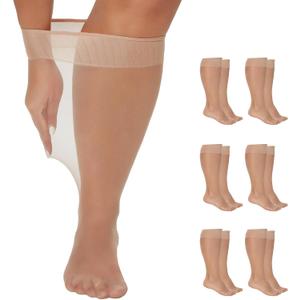 Yilanmy Plus Size Knee High Socks for Women Nylon Sheer Trouser Socks 6Pairs (X-Large-XX-Large, Natural)