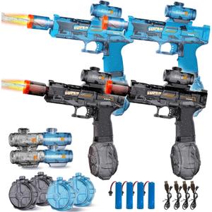 4Pcs Electric Water Gun for Adults Kids, Automatic Squirt Gun Pistol with Water Spray Sound and Led Light, Leak-Proof Rechargeable Water Guns for Summer Outdoor Pool Beach Party Toys (Black+Blue)