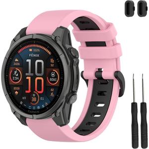 Band Compatible with Garmin Fenix 8/8 Pro 51/47/43mm, Soft Silicone Replacement Watch Strap Wristband for Instinct 3/Forerunner 965/Tactix 8/ Fenix 7/6/ Descent G2 Smart Watch for Women Men (Pink - Black)