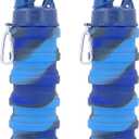 Collapsible Water Bottles Travel water bottle Sports Portable Sport Water Bottle Reusable Water Bottles comes with mountaineering Buckle 500ml silicone Water-proof camping water bottle (Blue+Blue camouflage)