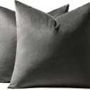 MIULEE Pack of 2 Velvet Pillow Covers Decorative Square Pillowcase Soft Solid Cushion Case for Sofa Bedroom Car 20 x 20 Inch Dark Grey