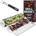 Rolling Grill Basket, New Opening Design, Extra Sturdy Cylinder Grilling Basket, Food Grade Stainless Steel, Large Portable Outdoor Camping accessories BBQ Net Rack, Cooking Griller for Fish, Vegetables, and More - Gifts for Men Dad Husband 