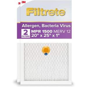 Filtrete 20x25x1 AC Furnace SMART Air Filter, MERV 12, MPR 1500, Track Filter Life With Bluetooth Enabled Sensor, CERTIFIED asthma & allergy friendly, 2-Pack (Actual Size 19.719x24.688x0.78 in)