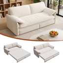 Yafylly Queen Full Size 3-in-1 Convertible Sleeper Sofa Bed, Velvet Loveseat Pull Out Couch with Pillows for Living Room, Bedroom, Apartment, Office, Pure White