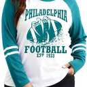 Plus Size Football Shirts Women Game Day Graphic Long Sleeve Shirt Sunday Funday T-Shirts Casual Football Fan Tee Top, Size XL