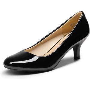 DREAM PAIRS Women's Dress Comfortable Low Heel Pump Shoes (8.5, Black/Pat)