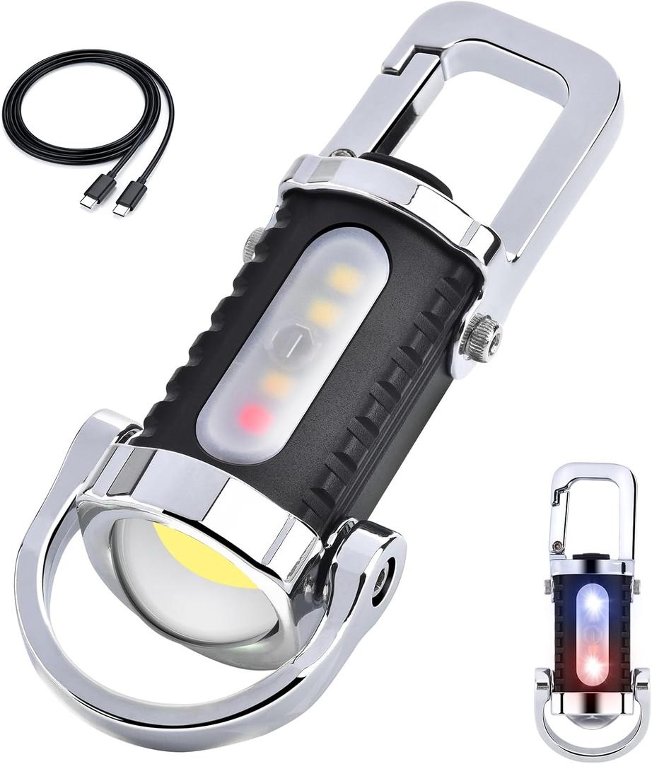 FULLIKES Keychain Flashlight (3 in 1), Portable Rechargeable Bright Keychain Flashlight, Cob Keychain Work Light with 7 Light Modes, 1500 Lumens Mini Keychain Lights for Emergencies
