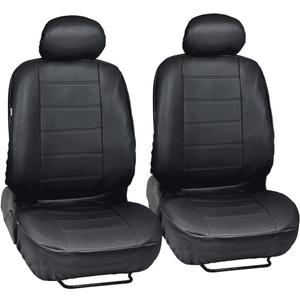 Black Synthetic Leather Seat Covers Front Pair Set of 2 - Premium Leatherette