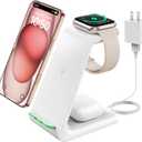 GEEKERA 3 in 1 Wireless Charging Station for Apple, Fast Wireless Charger Stand Dock for iPhone 16 15 14 13 12 11 Pro Max Plus XR XS X, Apple Watch Ultra/9/SE/8/7/6/5/4/3/2, AirPods Pro/4/3/2 (White)