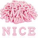 ASTARON 26 Pcs Self Adhesive Letter Patches Pearl Rhinestone Letter Stickers, Glitter Rhinestone Letters A-Z Embroidered Applique Patches Alphabet Cloth Patch for Clothes, Bags, Hat, Phone Case, DIY, Pink