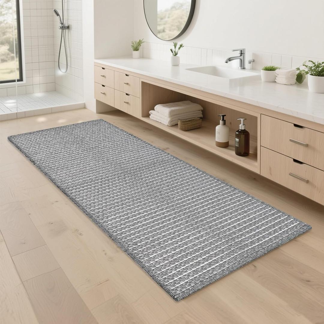 Grey Bathroom Rugs 24"x48"Non Slip Braided Bath Mat for Bathroom Floor Washable Boho Luxury Bath Rug for Tub Soft Vintage Absorbent Shower Sink Mat