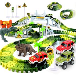 AUUGUU Dinosaur Toys - Create A Dino World with Flexible Race Track, Birthday Gift for Kids Ages 3+, Toys for 3 4 5 Year Old Boys