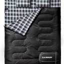 CANWAY Double Sleeping Bag Flannel for Adults Cold Weather Queen Size Two Person Sleeping Bags for Camping with 2 Pillows (Black&Plaid)