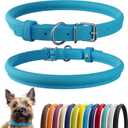 CollarDirect Rolled Leather Dog Collar, Soft Padded Round Puppy Collar, Handmade Genuine Leather Collar Dog Small Large Cat Collars 13 Colors (8-11 Inch, Light Blue Smooth) (Cyan Smooth)