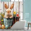 Easter Bunny Shower Curtain Farmhouse 72x72 Inch Funny Spring Cute Rabbits Eggs Western Boots Flower Floral Rustic Wooden Bath Curtain, Bath Decor Waterproof Fabric Bathtub Curtains 12 Hooks