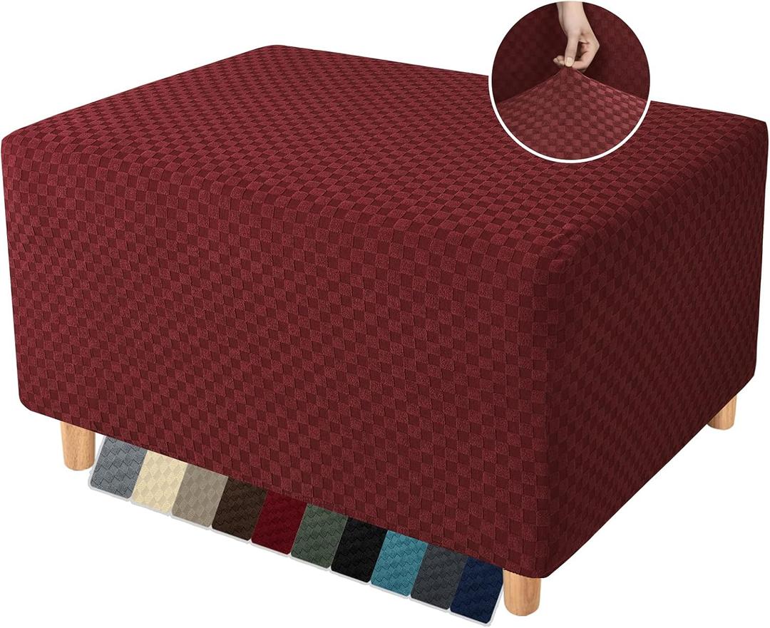 YEMYHOM Ottoman Cover Latest Jacquard Design High Stretch Folding Storage Footstool Protector Rectangle Removable Slipcover (Ottoman Small, Christmas Wine Red)