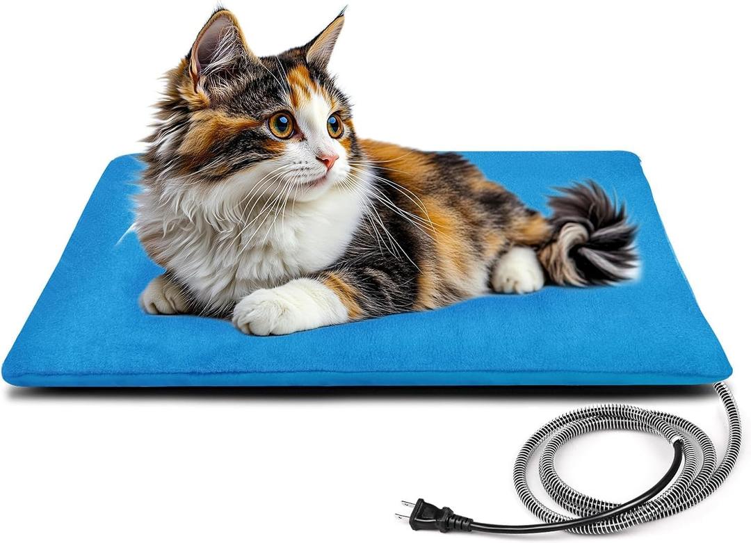 Outdoor Pet Heating Pad for Dog & Cat, Multi-Size Waterproof Heated Cat Dog Bed for Outside, Pet Heater Warmer Mat Blanket with Chew Resistant Cord for Senior Dog Cat House Whelping Box,Blue,16" x 28"