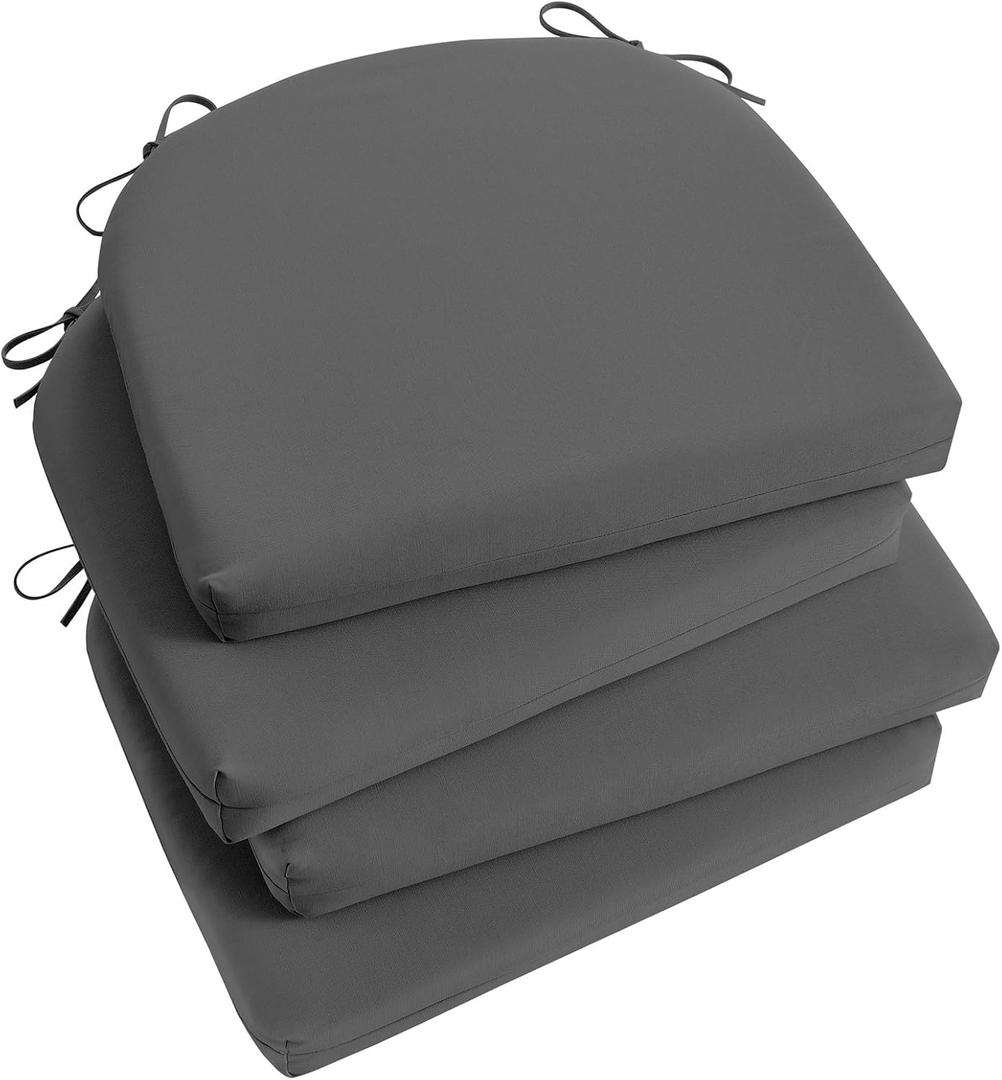 Basic Beyond Outdoor Chair Cushions Set of 4, Outdoor Cushions for Patio Furniture, Water Resistant Patio Chair Cushions with 2 Ties, 17x16x2, Charcoal Grey