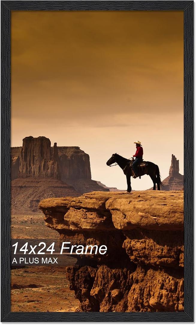 A PLUS MAX 14x24 Picture Frame, Black Engineered Wood Frame for 14 x 24 Inch Picture Poster Photo, Light Weight 14 by 24 Frame with Wood-grain for Wall - 1 Pack/Black/14 x24