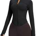 AVGO Women's Cropped Running Workout Jackets Zip Slim Fit Athletic Tops with Thumb Holes(Black, S)