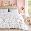 Shilucheng 100% Cotton Floral Duvet Cover King Size - 600 Thread Count, Breathable & Cooling Comforter Cover with Zipper ClosureHotel Bedding Duvet Covers 3 Piece (Jacaranda & Pink)