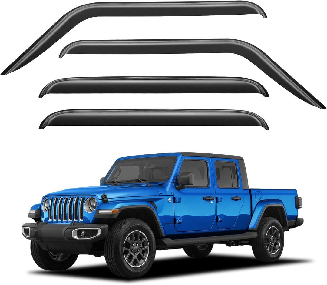 Window Visors Rain Guards for 2020-2026 Jeep Gladiator, Out-Channel Window Vent Wind Deflectors Visors Shades for 20-26 Gladiator