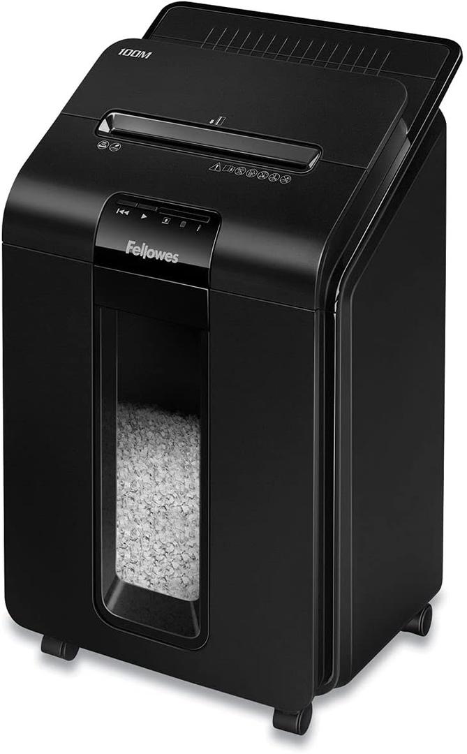 Fellowes AutoMax Micro-Cut 100M Commercial Office Auto Feed 2-in-1 Paper Shredder with 100-Sheet Capacity, Black