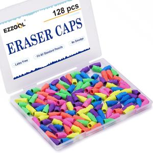 Pencil Erasers Caps Bulk, Ezzgol 128 Pcs Pencil Top Erasers Cap, 6 Assorted Colors Arrowhead Caps Erasers Latex Free Pencil Eraser Toppers for Kids Teachers