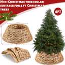 Hollowfly Mini Christmas Tree Collar 17inch Small Woven Hyacinth Tree Skirt Rustic Farmhouse Xmas Stand Base Cover for 4ft Boho Christmas Trees Ring for Xmas Decorations