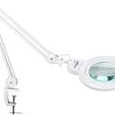 bemelux Bifocals Magnifying Desk Lamp with Clamp, 5 Diopter with 20 Diopter, 6 Inch Detachable Lens and 120PCS LEDs, 3 Color Modes 1200 Lumens Swivel Arm Magnifying Lamp with Light for Crafts (White)
