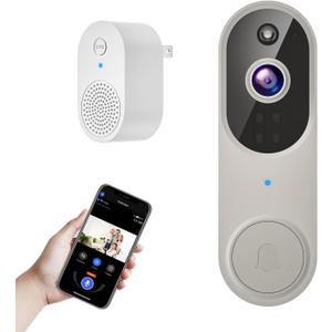 Orbitell Wireless Wi-Fi Video Doorbell Camera with Two-Way Audio, AI Motion Detection, Night Vision, and Cloud Storage, 2.4G Wi-Fi only (Linen)