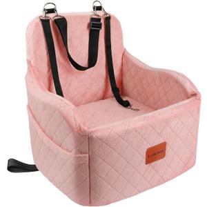 Lealchum Dog Booster Car Seat for Small/Medium Dogs,Soft Puppy Portable Car Seat with Elevated Cushion,Fits in Front/Back Seat,Fully Detachable and Washable,Easy to Install (Pink, Medium)