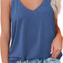 LOLONG V Neck Tank Tops for Women Summer Sexy Spaghetti Strap Sleeveless Shirts (Blue) XL