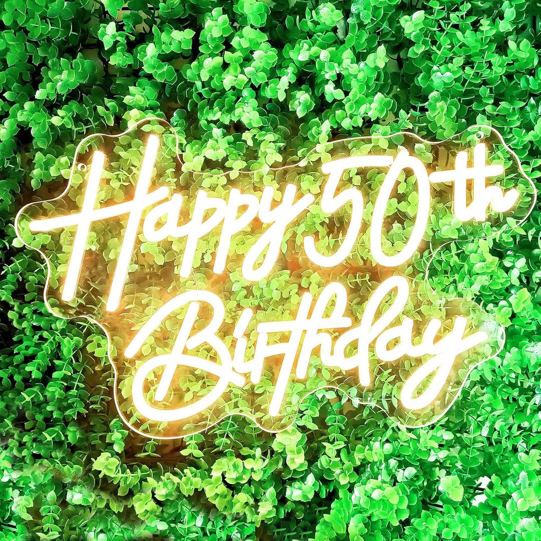 Happy 50th Birthday Neon Sign For Birthday Party16.5"*10.5" Neon Happy Birthday Led Neon Light For Party Backdrop Wall Decor With Dimmable Switch Birthday Light Up Sign Birthday Gift