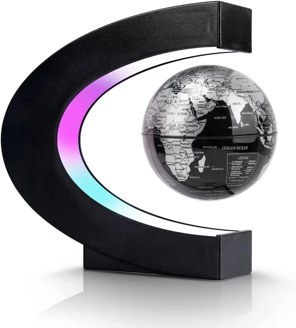 Flagest Magnetic Levitation Floating Globe, C Frame Levitating Globe with LED Lights, Cool Gadgets for Men Boys and Girls, Cool Tech Gifts for Office Bookshelf Home Desk Decor
