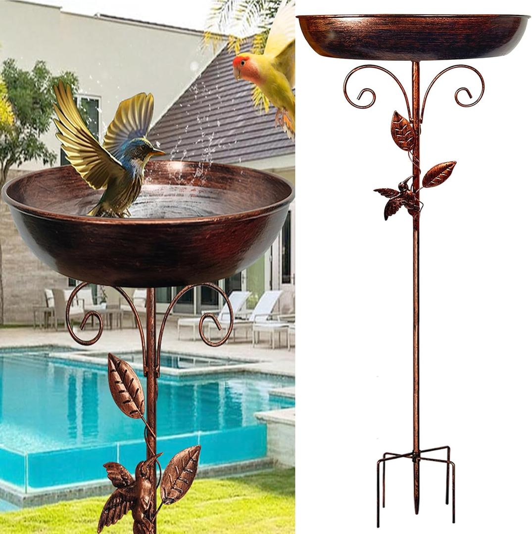 40In Metal Bird Bath for Outside-5 Pronged Base and Detachable Metal Stake, Sturdy Garden Birdbath, Vintage Freestanding Bird Bath for Patio Yard Lawn Decor, Durable Bird Bath (Bronze)