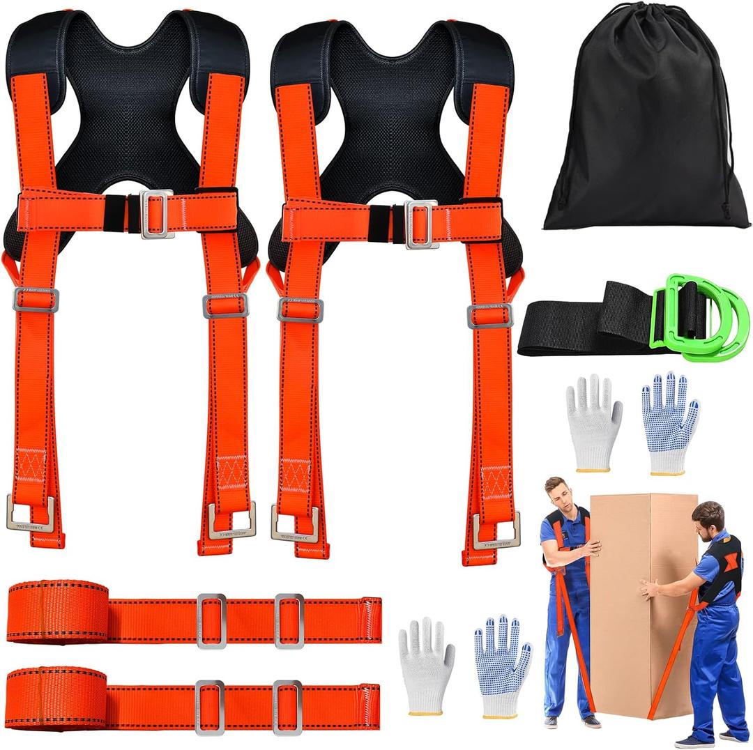 Upgraded Furniture Moving Straps with Chest Buckle, Adjustable Shoulder Moving Lifting Straps for 2 Movers,Move Furniture, Appliances, Mattresses,Heavy Objects Safely,up to 1000lbs (Orange & Black)