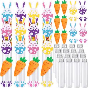 Honeydak 16 Set Easter Candy Containers Easter Egg Rabbit Carrot Felt 4 oz Clear Plastic Test Tubes with Screw Caps Candy Holder for Party Favors DIY Prizes Gift