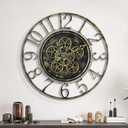 Maxstar Large Moving Gear Wall Clock for Living Room Decor,Vintage Industrial Steampunk,Metal Wall Clock Decorative for Home Office, Dinning Room,Farmhouse(Antique Brass,Arabic Number,20 INCH) (Bronze)