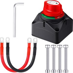 Battery Disconnect Switch 12v-48v with 2 Awg 12 Inch Cables, Waterproof Marine Battery Isolator Switch with 3/8 Inch Lugs for Car Rv Boat Truck Solar - On/Off Power Cutoff Kit