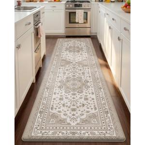 Color&Geometry Kitchen Floor Mats Anti Fatigue, Cushioned Boho Rugs,Waterproof Non Slip Kitchen Runner for Sink, Standing Mats for Office,24"x87",Beige(2.0 Version)