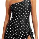 Tempt Me Women One Piece Swim Dress One Shoulder Swimsuit with Skirt Tummy Control Swimdress Bathing Suit (Large, Black)