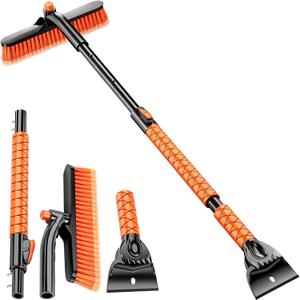 Extendable Snow Brush and Ice Scraper for Car, 30"-35"-39" Adjustable Long Handle & 4.3" Ice Chipper, 360 Pivoting Brush Head & Comfortable Antiskid Grip