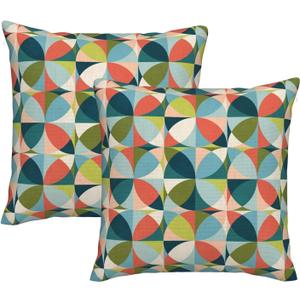 bassyil Geometric Mid Century Modern Colors Throw Pillow Covers Decorative Linen Pillow Cases Set of 2 Square Cushion Cover for Couch Sofa Bedroom Patio 18x18 Inch