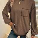 Dokotoo Long Sleeve Shirts for Women 2025 Casual Solid Crewneck Knitted Loose Fit Pullover Shirts Tops (Brown, S)