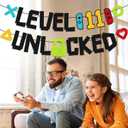 Level 11th Unlocked Sign Banner Happy 11th Birthday Level Up Eleventh Bday Party Decorations for Video Game Controller Themed Teen Birthday Event Celebration Supplies Double Sided